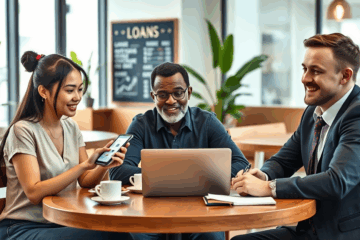 A person happily receiving loan approval online.