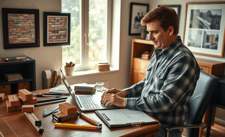 A person preparing a resume for a masonry worker position.