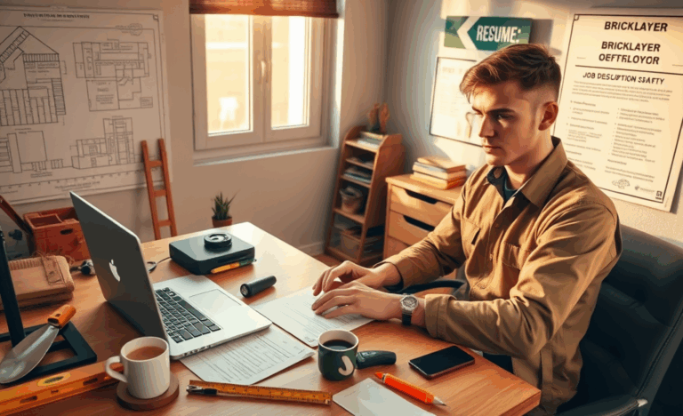 An image depicting a bricklayer working with bricks and mortar, representing the process of applying for a bricklayer position.