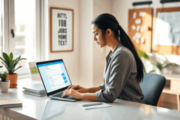 An individual applying for jobs online using a laptop.