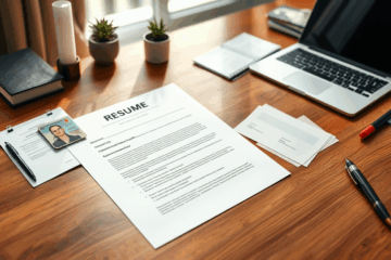 An image illustrating job application essentials like a resume, cover letter, and identification.