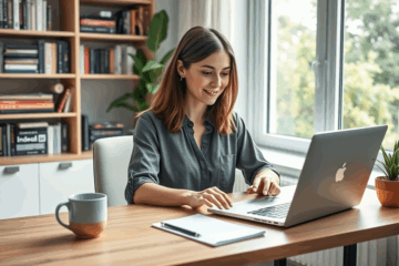An individual navigating online job applications with a laptop and a notepad.