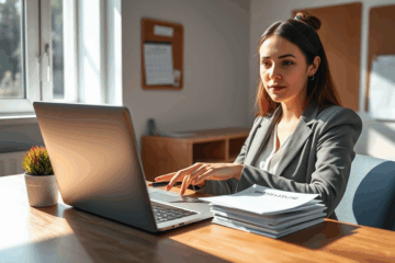 A person preparing and submitting a resume for a warehouse assistant position.