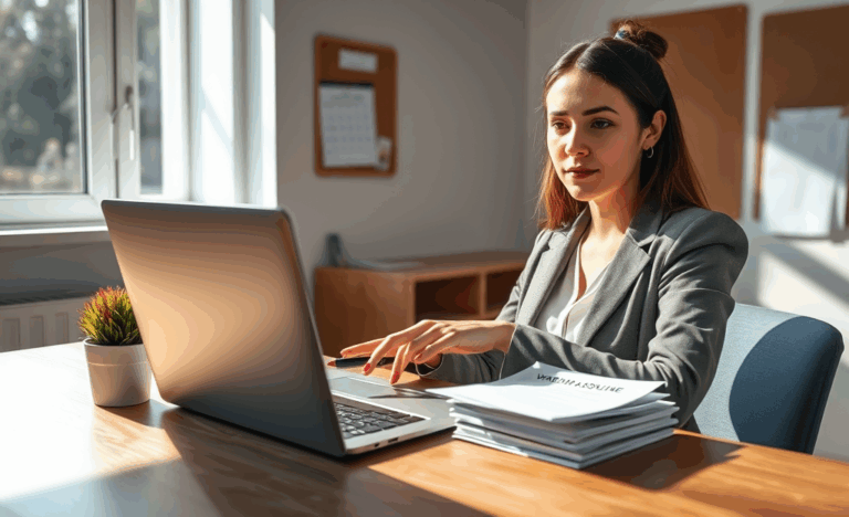 A person preparing and submitting a resume for a warehouse assistant position.