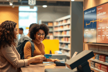An infographic illustrating the process of how a credit card works, detailing borrowing, payments, and transaction steps.