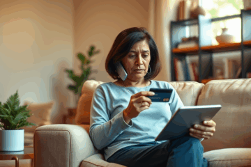 A person reviewing their credit card statements to improve their credit score and clean their name.