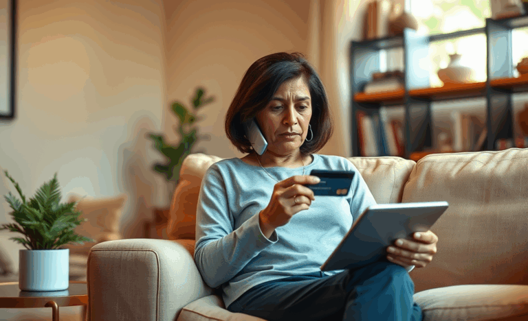 A person reviewing their credit card statements to improve their credit score and clean their name.