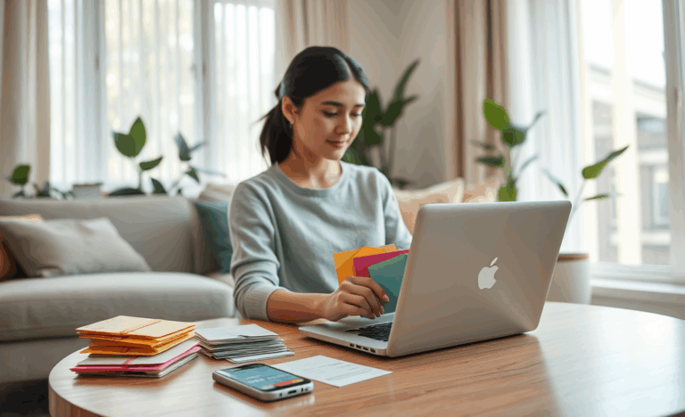 A person using a credit card to pay bills online