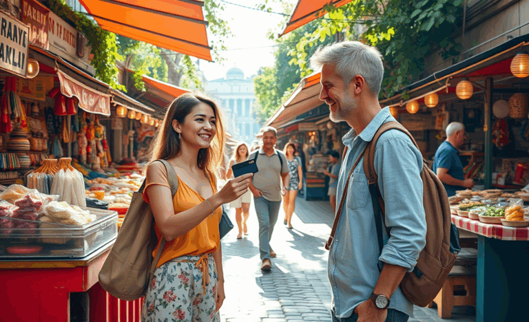 A traveler using an international credit card for purchases during a trip abroad.