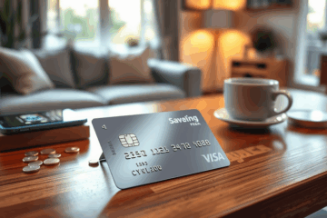 A person using a credit card with no annual fee and savings benefits.