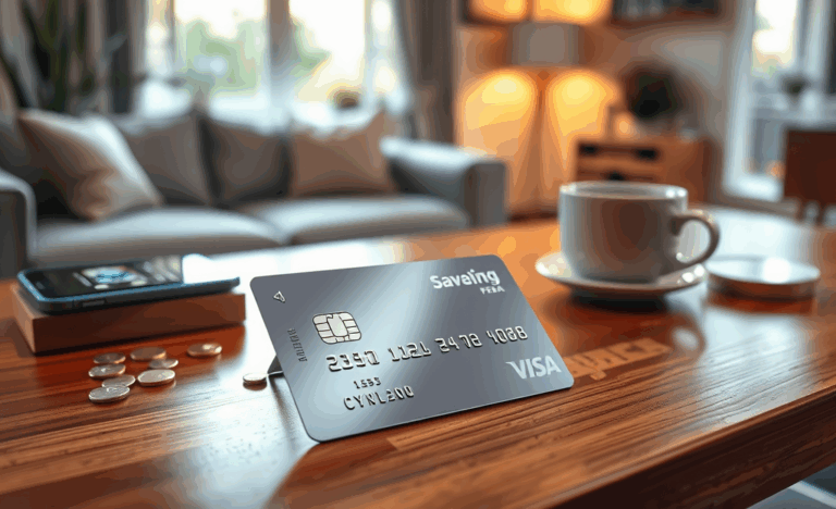 A person using a credit card with no annual fee and savings benefits.