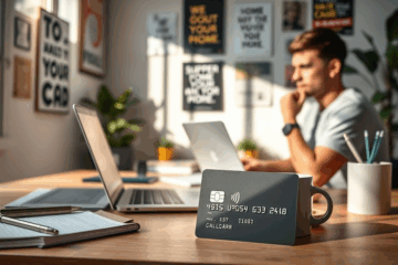 A freelancer reviewing credit card options for flexible limits and financial management.