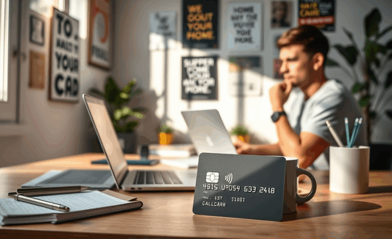 A freelancer reviewing credit card options for flexible limits and financial management.