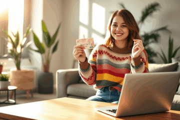 A graphic illustrating a credit card with fast approval features without credit checks.