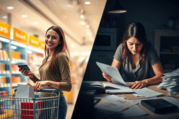 A person evaluating the benefits and risks of credit cards.