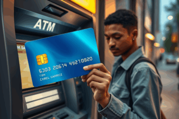 A person using a credit card at an ATM for emergency cash withdrawal.