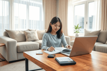 A person budgeting their expenses while managing their credit card.