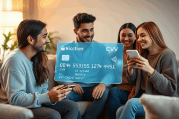 Illustration of a virtual credit card highlighting its features and benefits.