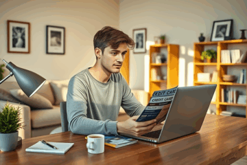 A person reviewing credit card options and terms.