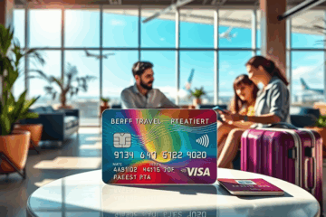A traveler enjoying exclusive benefits from a credit card with accumulated points for travel perks.