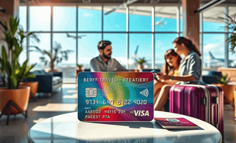 A traveler enjoying exclusive benefits from a credit card with accumulated points for travel perks.