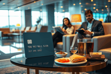 Image showcasing luxury airport lounges and benefits of credit cards for international travelers.