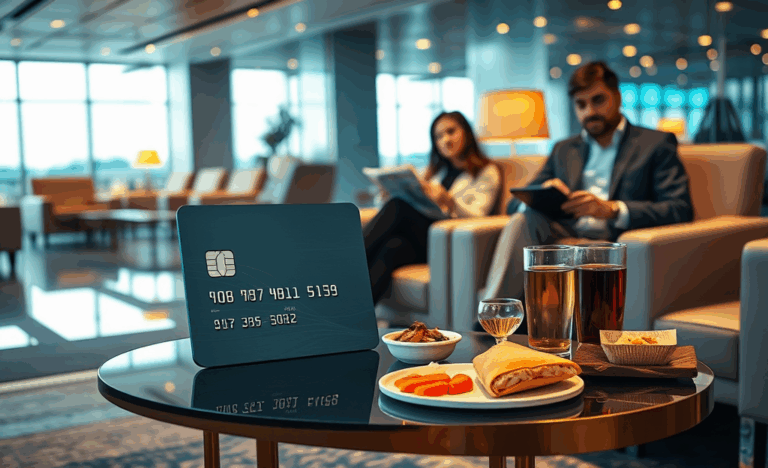Image showcasing luxury airport lounges and benefits of credit cards for international travelers.