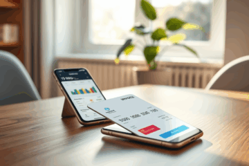 Person managing credit card transactions through a mobile app with digital invoice features.