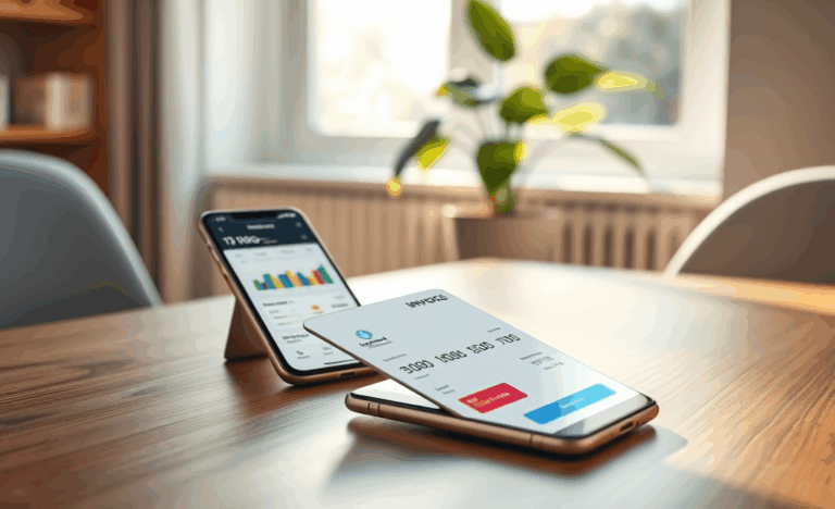 Person managing credit card transactions through a mobile app with digital invoice features.