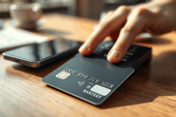 A contactless chip card demonstrating tap-to-pay technology.