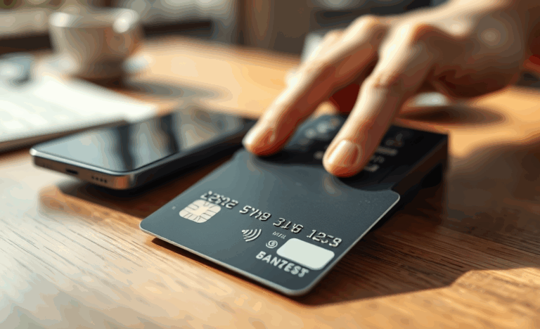 A contactless chip card demonstrating tap-to-pay technology.