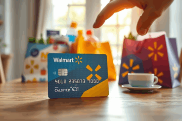 A shopper using the Walmart credit card at checkout to enjoy cash back rewards.